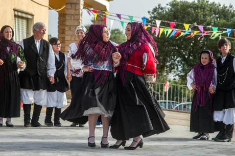Sardinian group dance with typical clothes and folklore Stock Photos