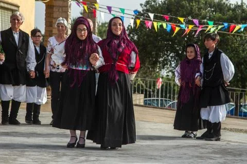 Sardinian group dance with typical clothes and folklore Stock Photos