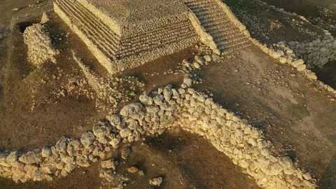 Sardinian Pyramid Drone Close-Up Flyover,  Monte d'Accoddi, 4K Stock Footage 171389242