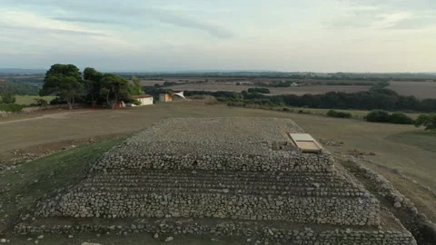 Sardinian Pyramid Drone Descent Back of Pyramid, Monte d'Accoddi, Prehistoric 4K Stock Footage 171312446