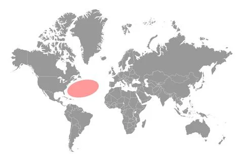 Sargasso sea on the world map. Vector illustration. Stock Illustration