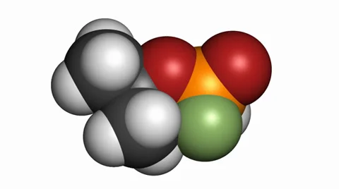 Sarin nerve agent, molecular model. Seamless rotations. Stock Footage 30208142