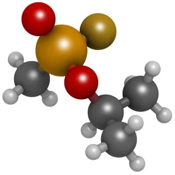 Sarin nerve agent, molecular model. sarin is a chemical weapon, classified as Stock Illustration