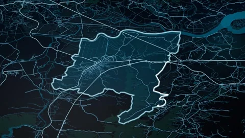 Sariwon si North Korea Glowing Digital Map Animation 4K Stock Footage 339915892
