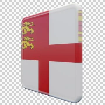 Sark 3d illustration flag on pole. Wood flagpole Stock Illustration
