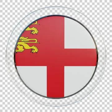 Sark 3d illustration flag on pole. Wood flagpole Stock Illustration