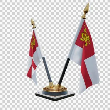 Sark 3d illustration flag on pole. Wood flagpole Stock Illustration