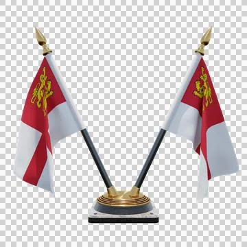 Sark 3d illustration flag on pole. Wood flagpole Stock Illustration
