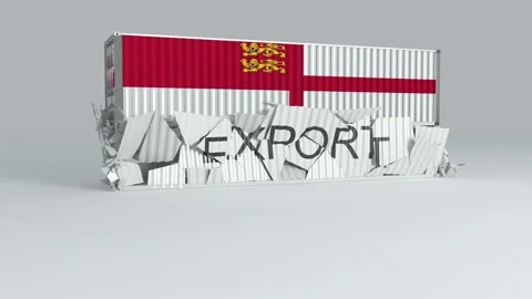 Sark container with the flag falls on top of a container labeled EXPORT Stock Footage 124631032