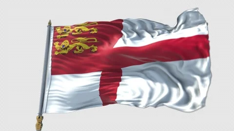 Sark Flag on a flagpole Waving on Transparent Alpha Background Stock Footage 292933294