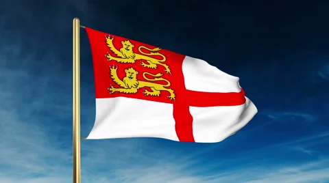 Sark flag slider style. Waving in the win with cloud background animation Stock Footage 48334562