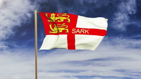 Sark flag with title waving in the wind. Looping sun rises style.  Animation Stock Footage 48334866