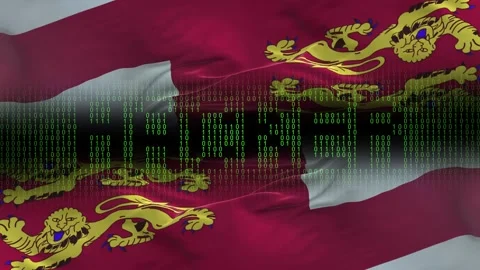 Sark flag - Waving flag on matrix binary code background Stock Footage 321420548