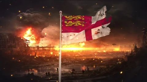 Sark flag waving in war is torn Video stock 346092142