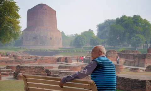 Sarnath Stupa in the Memory of Buddha Stock Photos