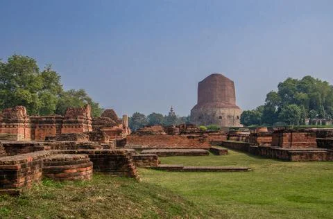 Sarnath Stupa in the Memory of Buddha Stock Photos