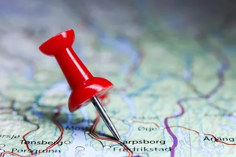 Sarpsborg, Norway pin on map Stock Photos