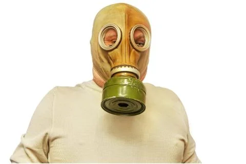SARS concept. Men in gas mask taken closeup isolated on white. Stock Photos