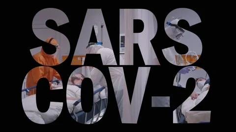 Sars-CoV-2 2D Text With Footage From Quarantine Hospital Room In The Background Stock Footage 142363933