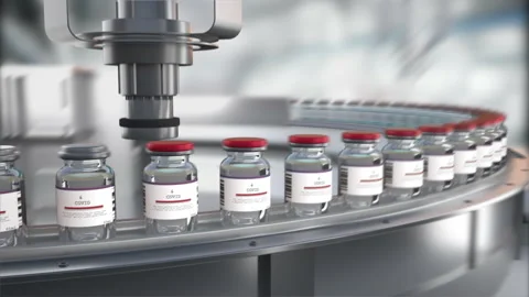 SARS-COV-2 COVID-19 Coronavirus Vaccine Mass Production in Laboratory, Bottles w Stock Footage 167022798