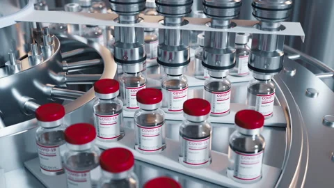 Sars-COV-2 COVID-19 coronavirus vaccine mass production. Stock Footage 167030588