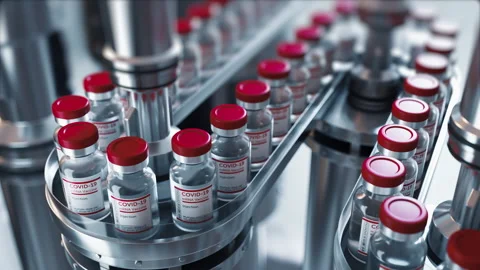 SARS-COV-2 COVID-19 Coronavirus vaccine mass production. Stock Footage 167031197