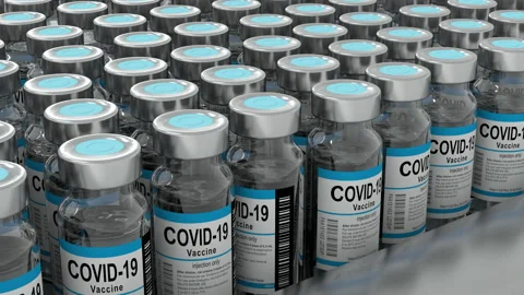 SARS-COV-2 COVID-19 Coronavirus Vaccine Mass Production in Laboratory, Bottles Stock Footage 234538287