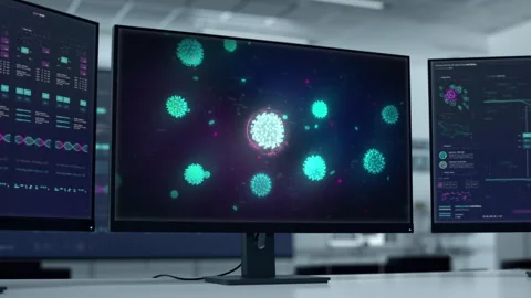 Sars-Cov-2 Disease Microbe Examination By Advanced Scientific Computer Program Vídeos de archivo 280002610