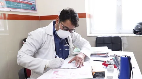 SARS-CoV-2, New strain of Coronavirus, Doctor wearing respirator mask working Video stock 126744957