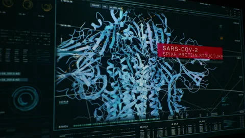 Sars-cov-2 spike protein structure, coronavirus 3d model on computer screen Vídeos de archivo 132937324