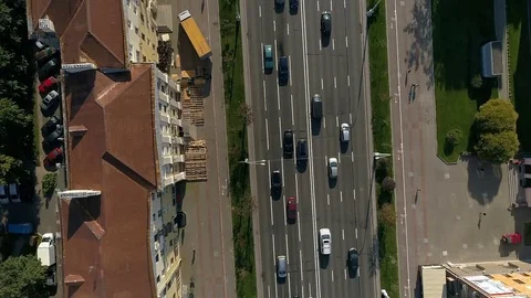 Сars drive through the city. Shooting with copter. Stock Footage 85322728