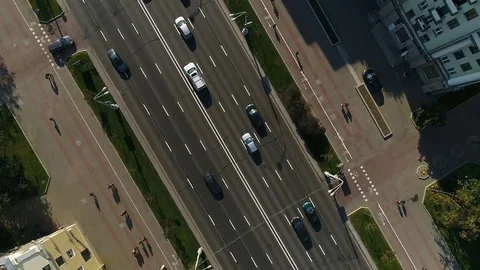 Сars drive through the city. Shooting with copter. Stock Footage 85322791