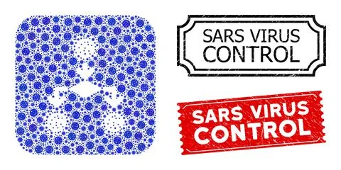 Sars Virus Control Scratched Rubber Stamps and Viral Subtracted Mosaic Stock Illustration