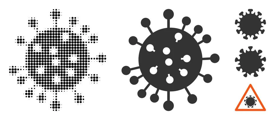 SARS Virus Halftone and Solid Icon Stock Illustration