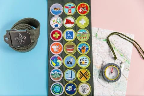 Sash map and compass on blue and pink Stock Photos