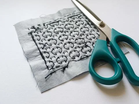 Sashiko embroidery sample back side Stock Photos