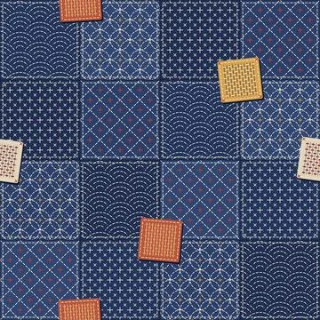 Sashiko Patchwork Seamless Pattern Vector イラスト素材