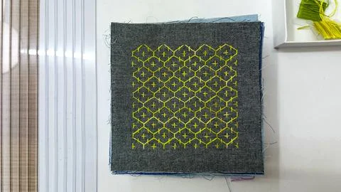 Sashiko Stitching Practice Cloth. Stock Photos