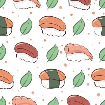 Sashimi and foliage repeat background Illustrazione stock