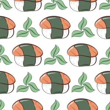 Sashimi with seeds seamless pattern. Traditional Japanese food Stock Illustration