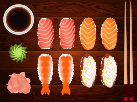 SASHIMI SET SOY SAUSE GINGER CHOPSTICKS Stock-Illustration