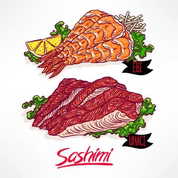 Sashimi with shrimp and eel Ilustración de archivo