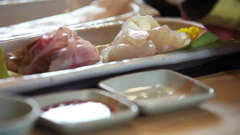 Sashimi with soy sauce 01 Stock Footage 145703355
