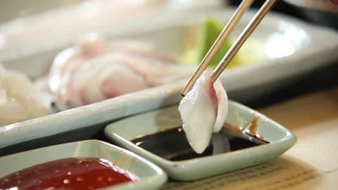 Sashimi with soy sauce 02 Stock Footage 145703344
