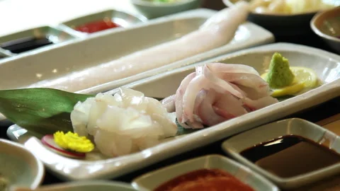 Sashimi with soy sauce 03 Stock Footage 145703326