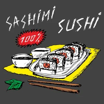 Sashimi sushi. Vector. Drawn by hand Stock Illustration