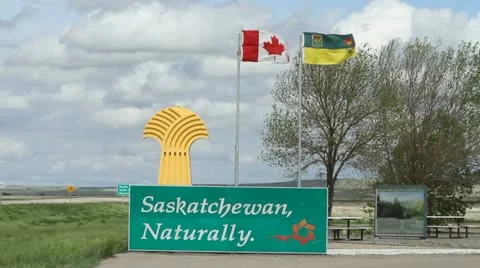 Saskatchewan border along highway Stock Footage 11112006