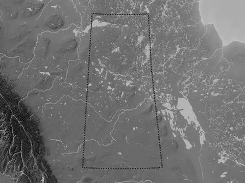 Saskatchewan, Canada. Grayscale elevation map with lakes and rivers Stock Illustration