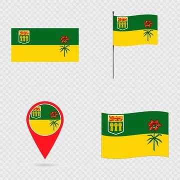 Saskatchewan Flag Set, Province of Canada. Stock Illustration