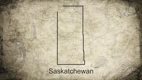 Saskatchewan map drawn on a cartography background sheet of paper Stock Footage 329282831